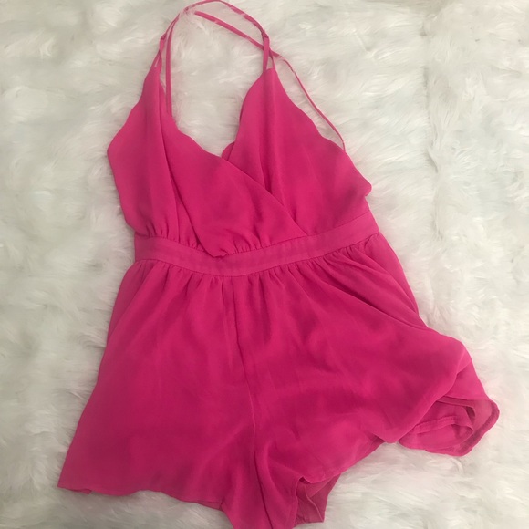 Hot pink v neck open back romper - Picture 5 of 5